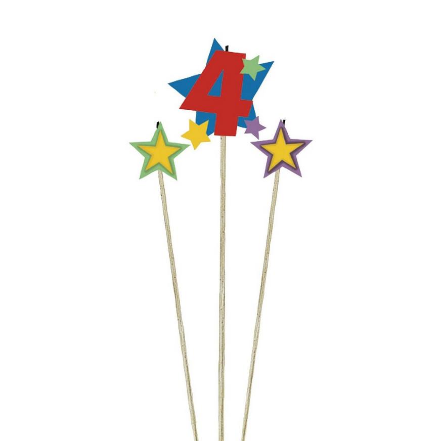 Number 4 Star Birthday Toothpick Candle Set 3pc